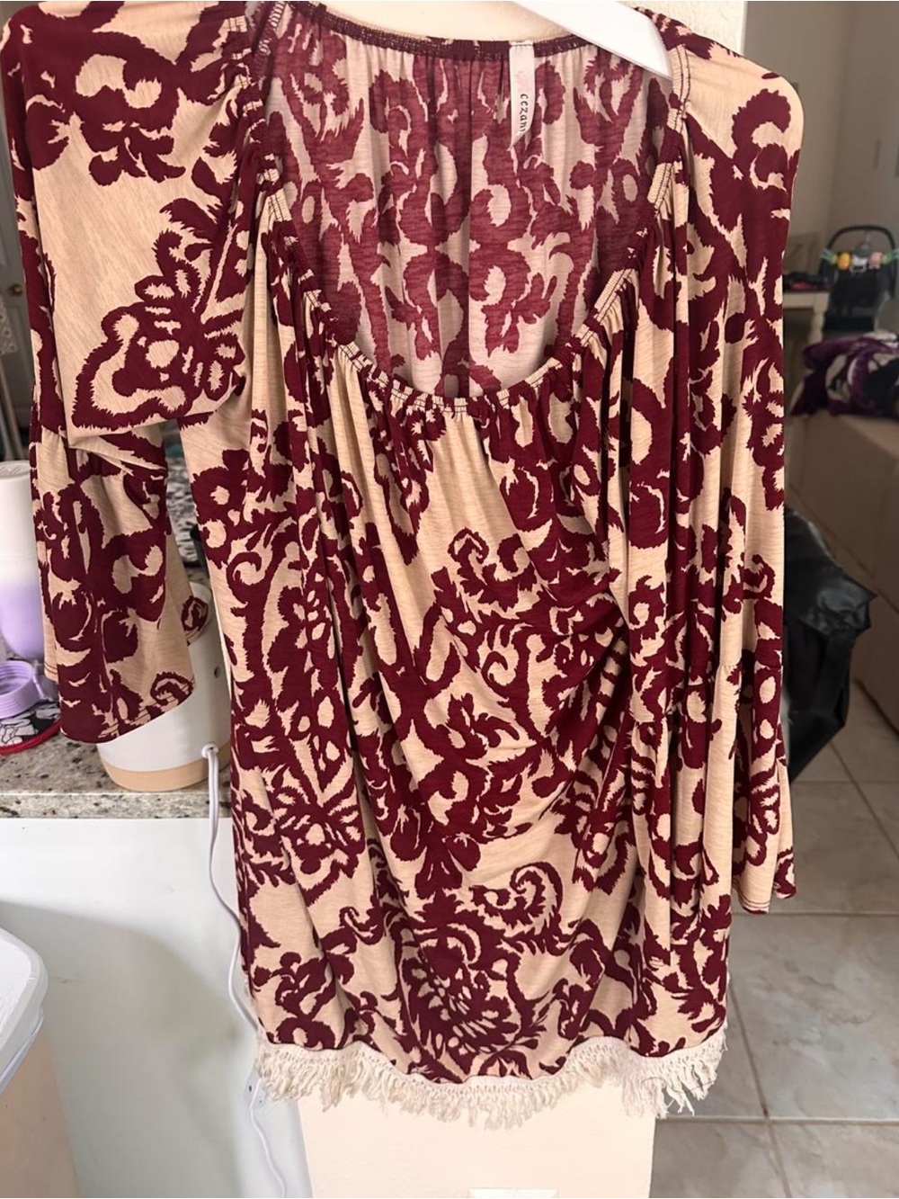 cezanne Beige and Burgundy Floral Dress